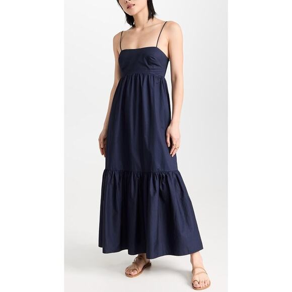 XIRENA Freya Dress Navy Blue Cotton Smocked Maxi Ruffle Hem Tuckernuck - Picture 7 of 14